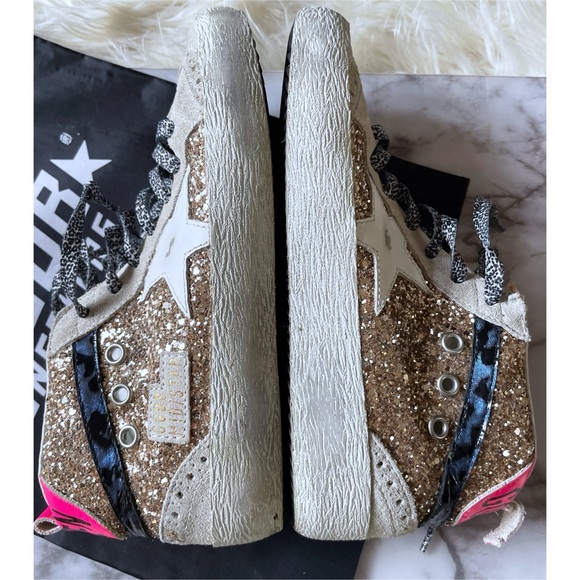 Authentic Golden Goose Mid Star Glitter Upper Maculated Print High top Sneakers - Picture 8 of 16